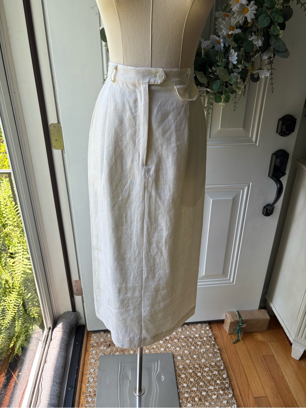 Carole Little Vintage 80’s 100% LinenIvory Midi Linen Skirt